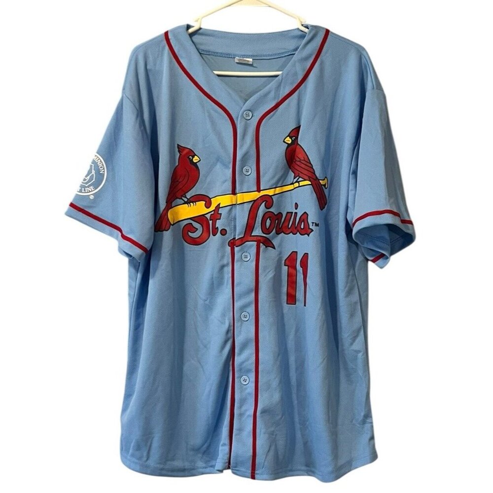 St Louis Cardinals De Jong 11 Jersey Light Blue Size XL‎ Buttons Preppy Baseball